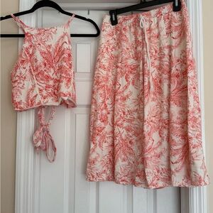 Floral Pink and White Women's Skirt and Shirt